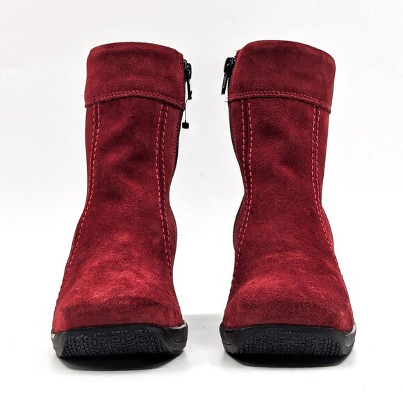 La Canadienne Women Tina Red Suede Wedge Ankle Zip Boots size 7 - Picture 2 of 10